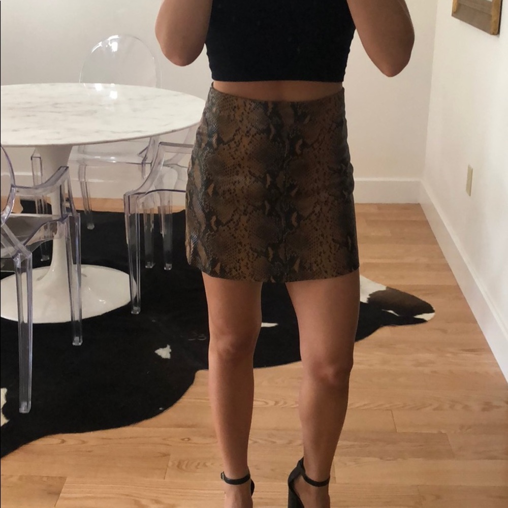 All Saints Snakeskin Print Leather Mini Skirt